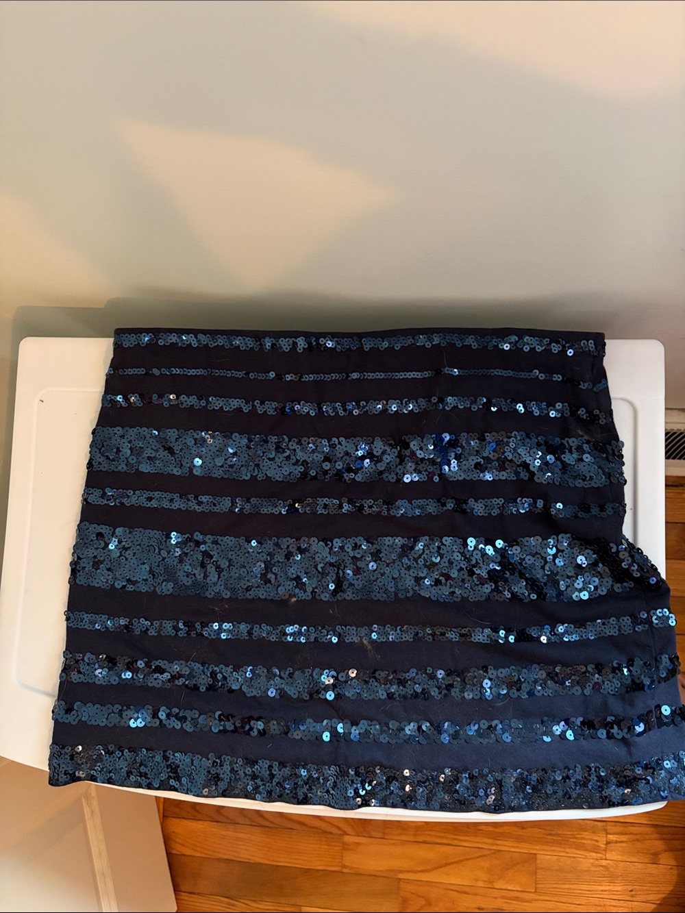 Navy Sequin Stripe Mini Skirt